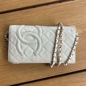 Authentic Chanel Cambon Wallet Bone White with Added Chain Bag
